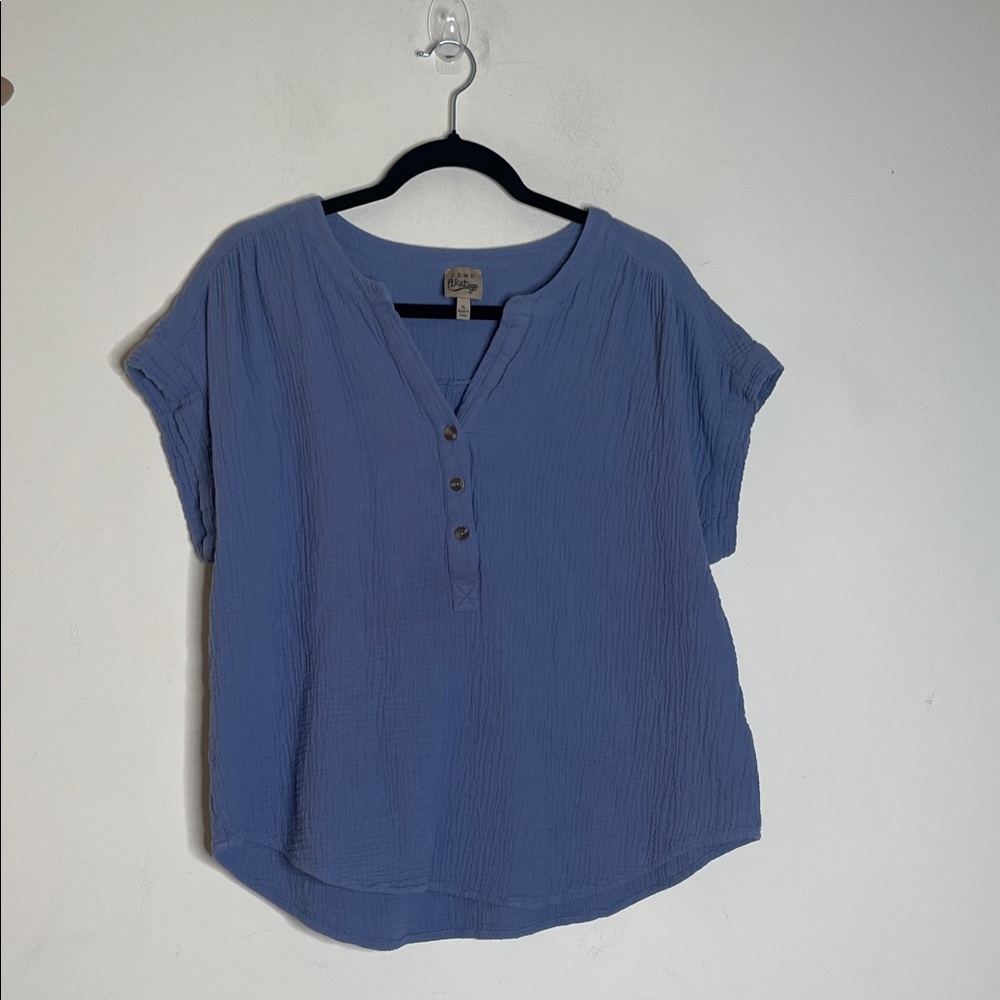 Como Vintage Casual Blue Button-Up Blouse